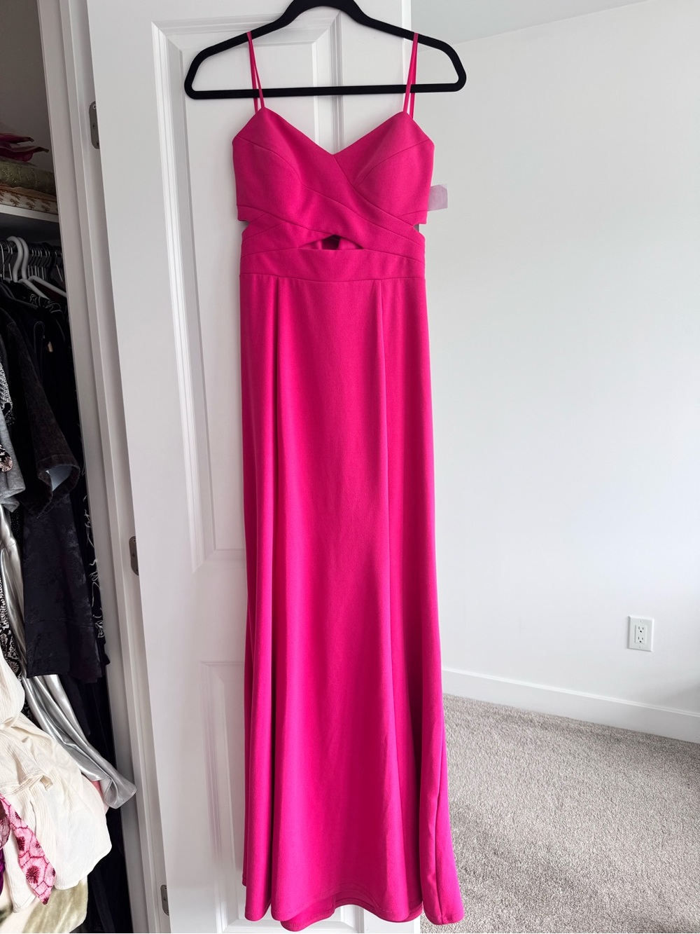 Hot Pink Strapless Evening Dress